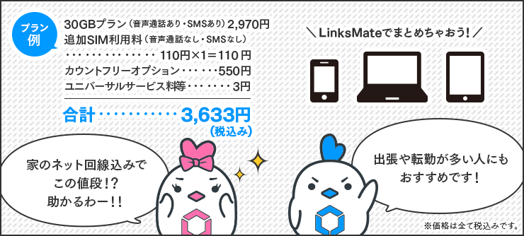 おすすめプラン：30GB + 音声通話 + カウントフリー